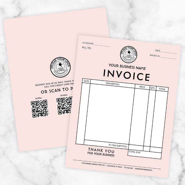 Create Your Own Pink Invoice with QR Logo Invoice Letterhead (Creator Uploaded)