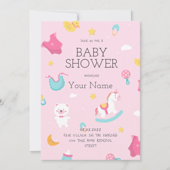 Create Your Own Pink Its a Girl Baby Shower Invitation (Front)