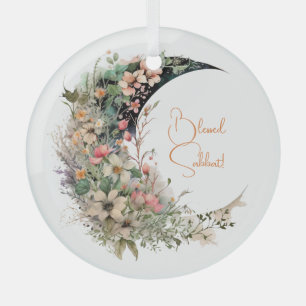 Create Your Own Pink Meadow Floral Crescent Moon Glass Ornament