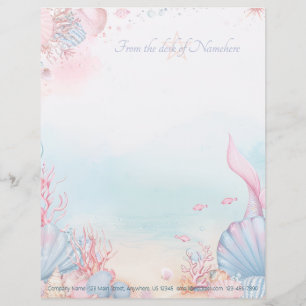 Create Your Own Pink Mermaid Tail Sea Shells Letterhead
