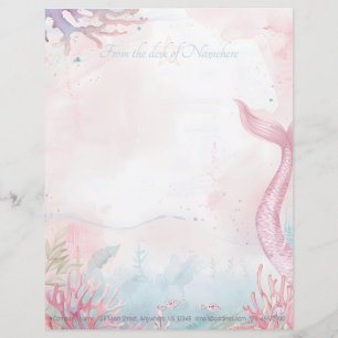 Create Your Own Pink Mermaid Tail Seascape Letterhead