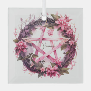 Create Your Own Pink Pentacle Flowers Glass Ornament