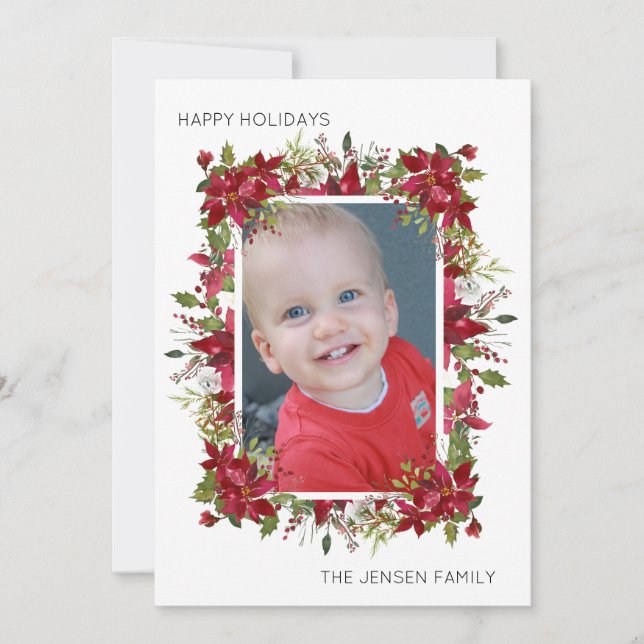 Create Your Own Poinsettias Happy Holidays Photo  Holiday Card (Front)