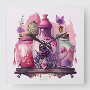 Create Your Own Potion Bottles Square Wall Clock