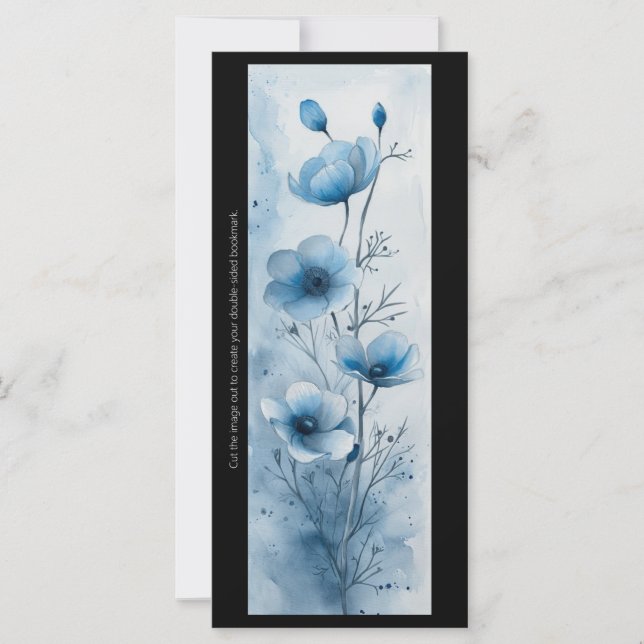 Create Your Own Pretty Blue Flowers Bookmark Card (Front)