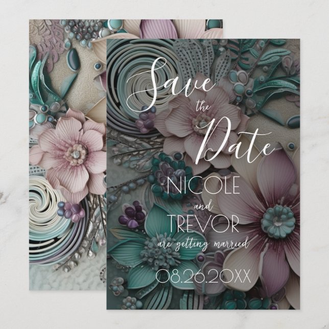 Create Your Own - Pretty Paper Flowers Save The Date (Front/Back)