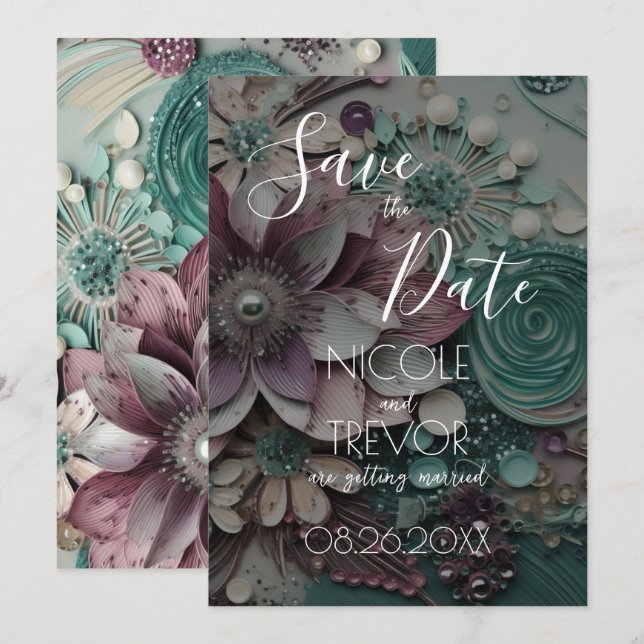 Create Your Own - Pretty Shabby Chic Paper Flowers Save The Date (Front/Back)