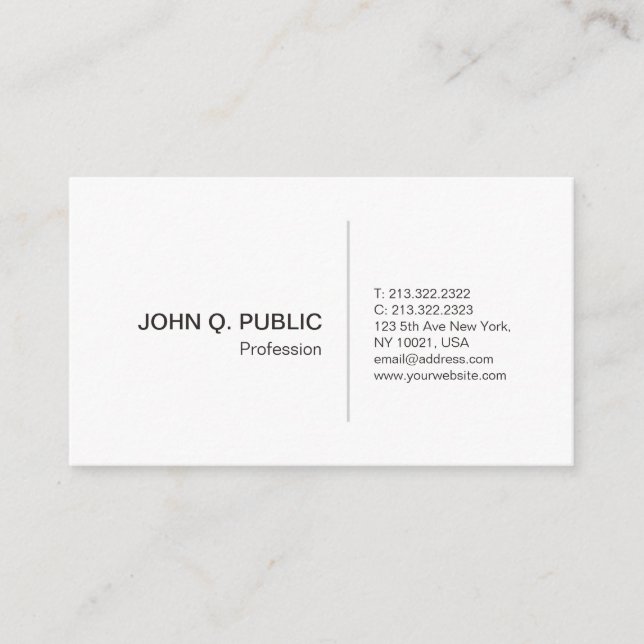 Create Your Own Professional Elegant White Sleek Business Card (Front)