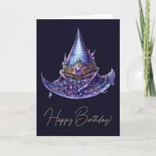 Create Your Own Purple Bejeweled Dragon Witch Hat Holiday Card