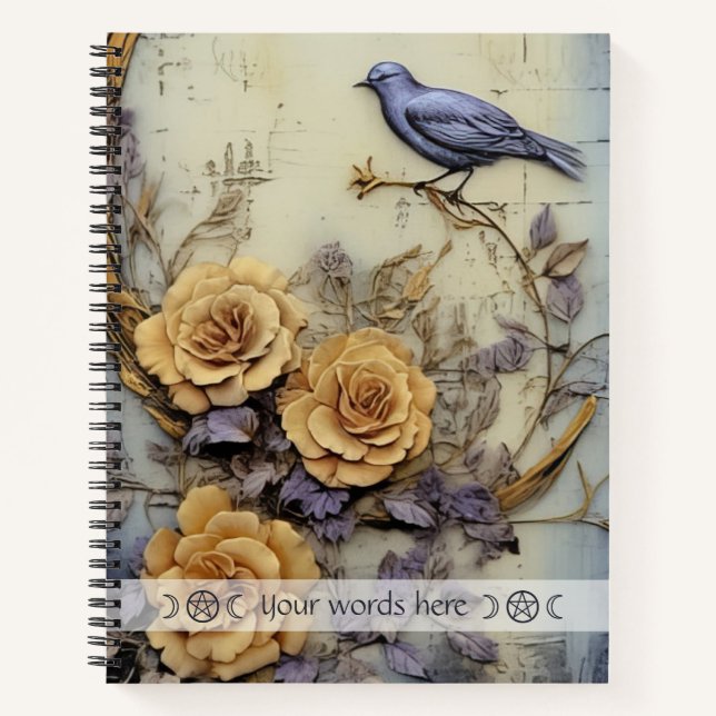 Create Your Own Purple Bird Rose Garden Wall Notebook (Front)