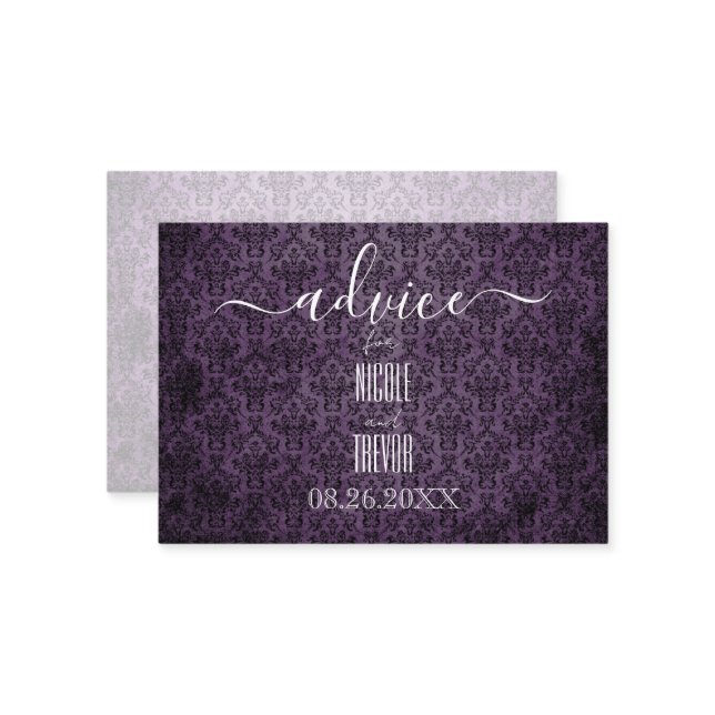Create Your Own Purple Black Gothic Damask Advice Card (Front/Back In Situ)