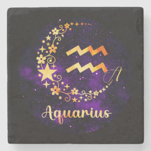 Create Your Own Purple Celestial Aquarius Stone Coaster