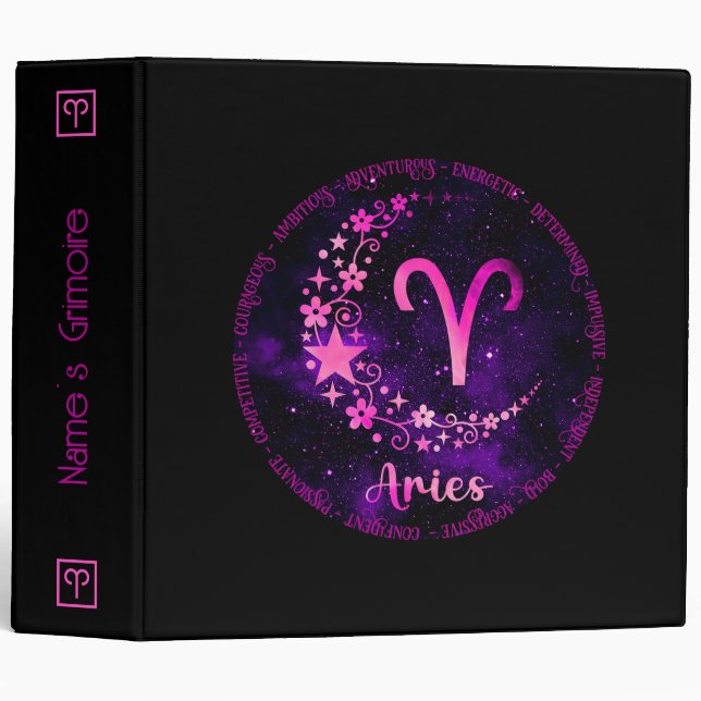 Create Your Own Purple Celestial Aries Zodiac Binder (Front/Spine)