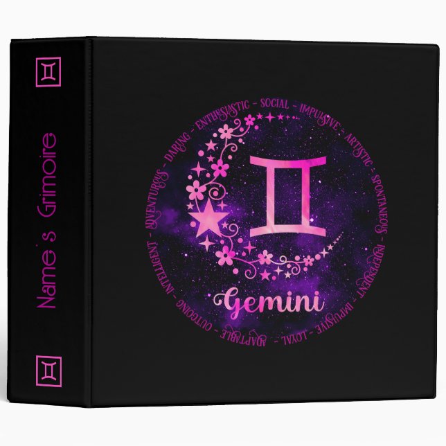 Create Your Own Purple Celestial Gemini Zodiac Binder (Front/Spine)