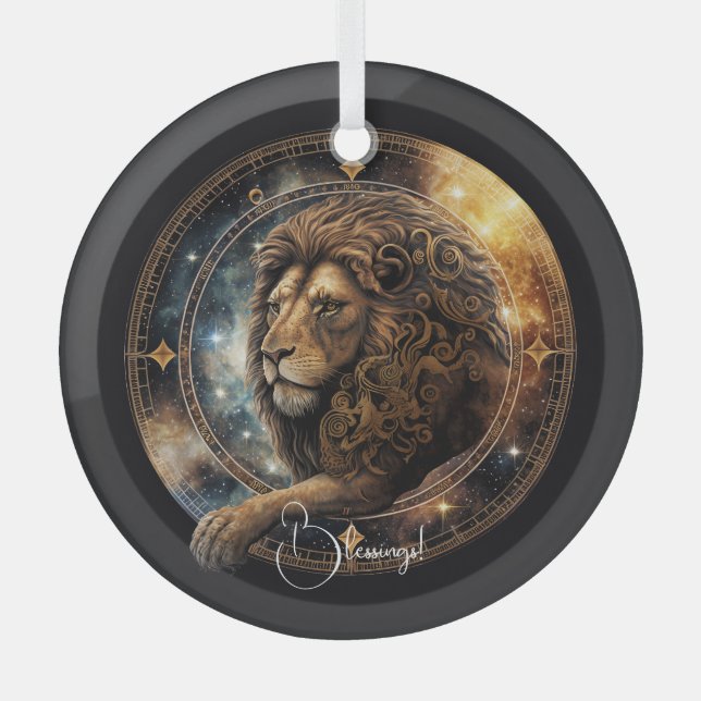 Create Your Own Purple Celestial Leo Zodiac Glass Ornament (Front)