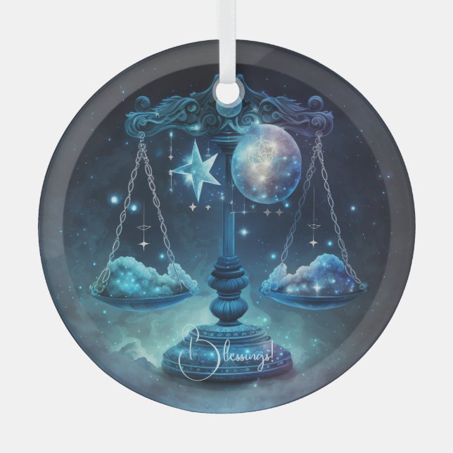 Create Your Own Purple Celestial Libra Zodiac Glass Ornament (Front)