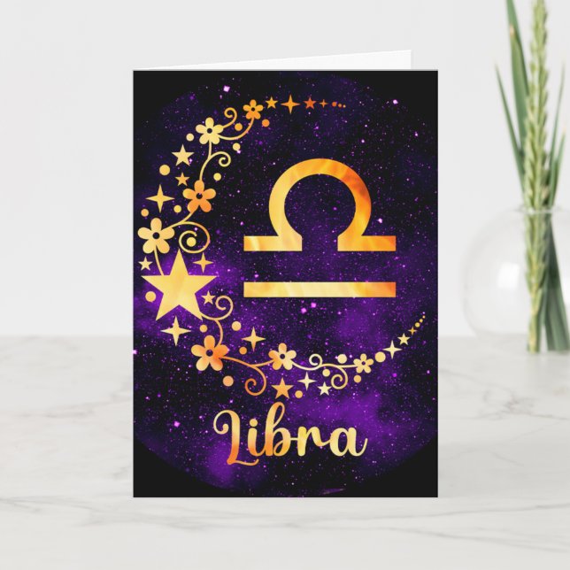 Create Your Own Purple Celestial Libra Zodiac Holiday Card (Front)