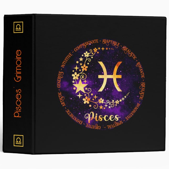 Create Your Own Purple Celestial Pisces Zodiac Binder (Front/Spine)