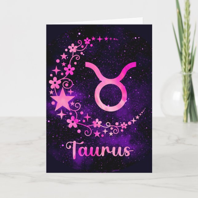 Create Your Own Purple Celestial Taurus Zodiac Holiday Card (Front)