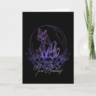 Create Your Own Purple Crystal Ball & Flowers Holiday Card