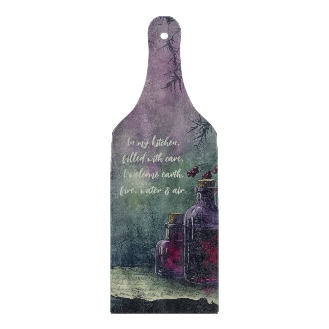 Create Your Own Purple Elixir Bottles Apothecary Cutting Board (Front)