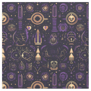Create Your Own Purple & Gold Sacred Symbols Black Fabric