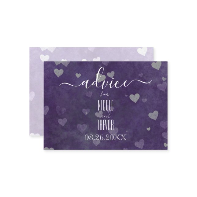 Create Your Own Purple Hearts Bokeh Advice Card (Front/Back In Situ)