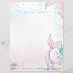 Create Your Own Purple Mermaid Tail Sea Shells Letterhead