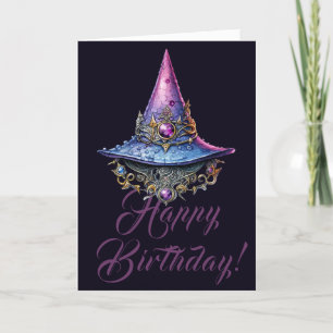 Create Your Own Purple Pink Bejeweled Witch Hat Holiday Card