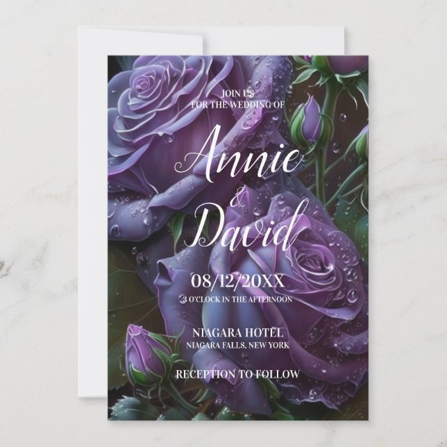 Create Your Own Purple Roses Wedding Invitation (Front)
