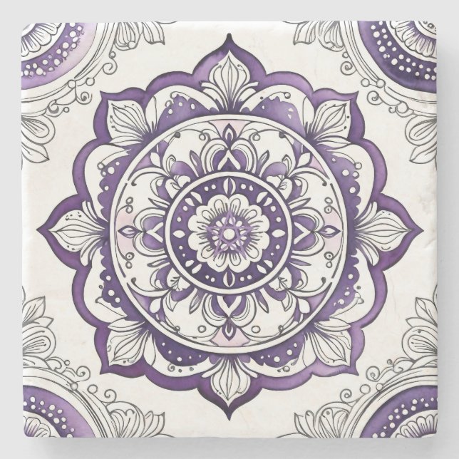 Create Your Own Purple Talavera Mandala Stone Coaster (Front)