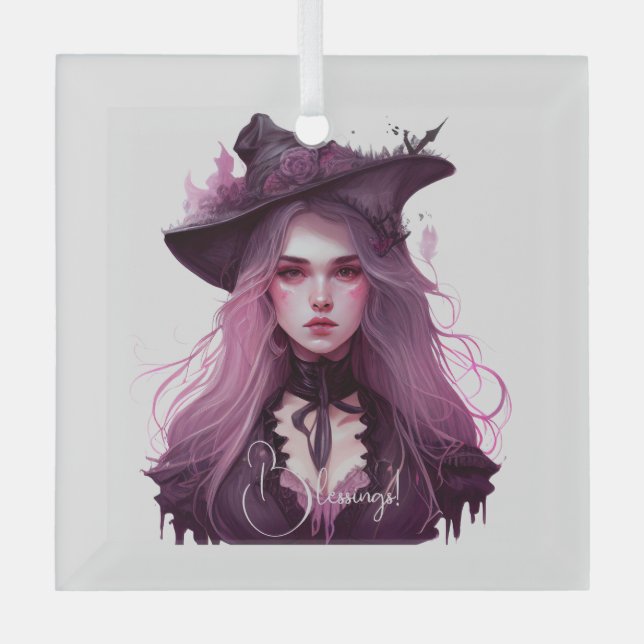 Create Your Own Purple Witch Glass Ornament (Front)