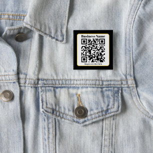 Create Your Own QR Code   Black White Gold Border 2 Inch Square Button
