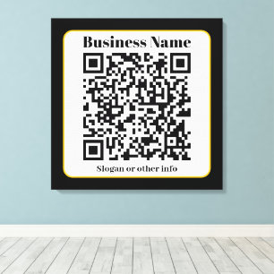 Create Your Own QR Code   Black White Gold Border Canvas Print