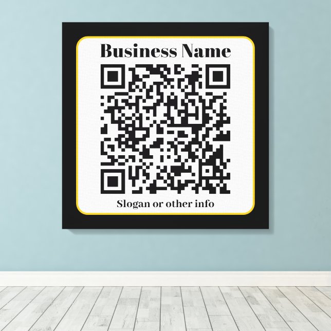 Create Your Own QR Code | Black White Gold Border Canvas Print (Insitu(Wood Floor))