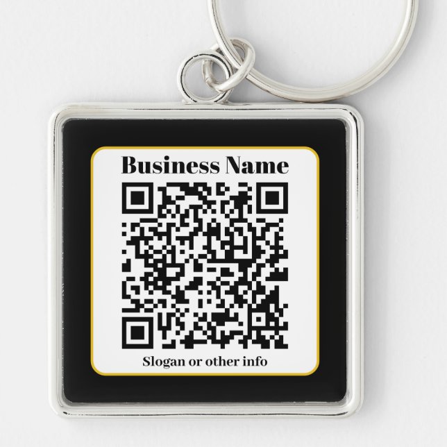 Create Your Own QR Code | Black White Gold Border Keychain (Front)