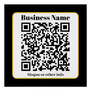 Create Your Own QR Code   Black White Gold Border Poster