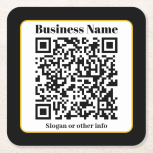 Create Your Own QR Code Black White Gold Border Square Paper Coaster
