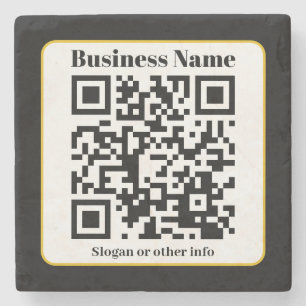 Create Your Own QR Code   Black White Gold Border Stone Coaster