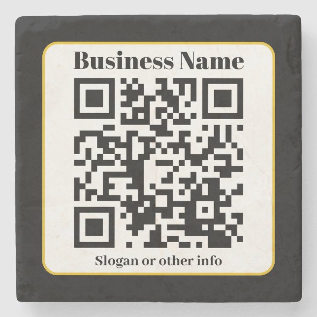 Create Your Own QR Code | Black White Gold Border Stone Coaster (Front)