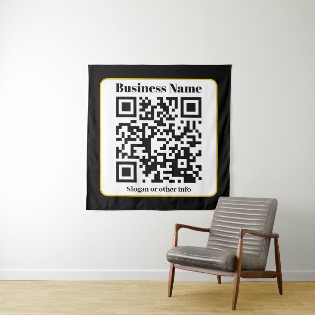 Create Your Own QR Code | Black White Gold Border Tapestry (In Situ)