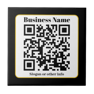 Create Your Own QR Code   Black White Gold Border Tile