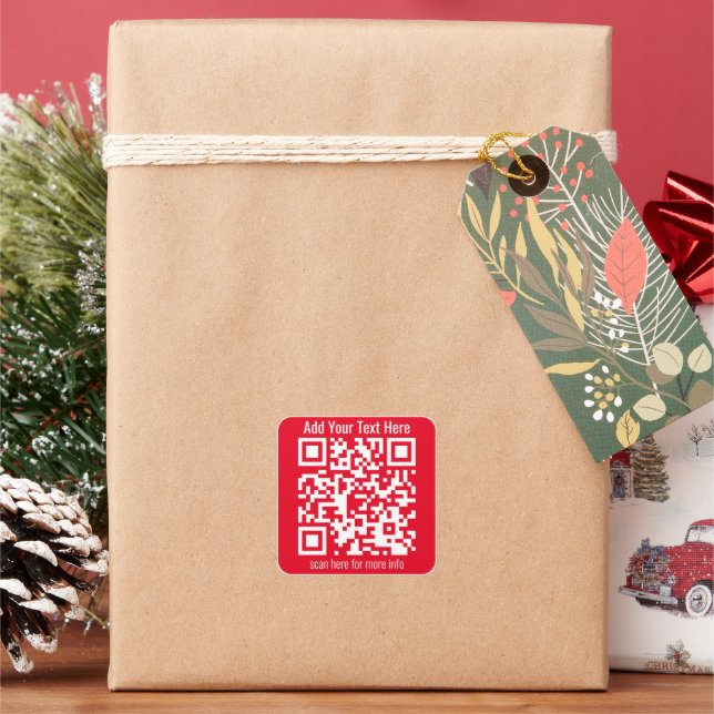 Create Your Own QR Code w/Border | Red & White Square Sticker (Holiday)