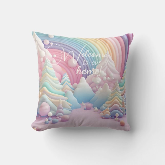 Create Your Own Rainbow Candy Christmas Trees Throw Pillow (Front)