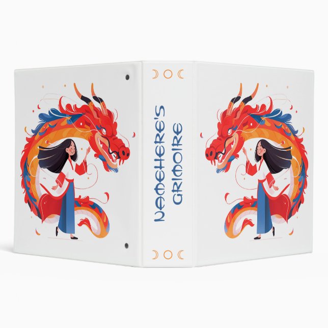 Create Your Own Red Blue Chinese Dragon Maiden Binder (Background)