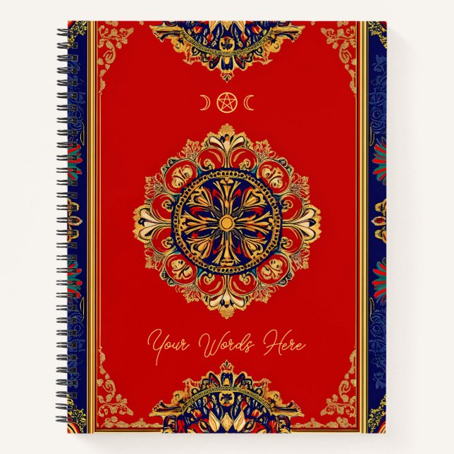 Create Your Own Red Blue Gold Mandala Notebook (Front)