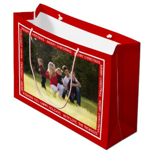 Create your own red Christmas photo gift bag