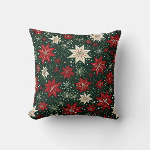 Create Your Own Red & Cream Poinsettia Flowers Throw Pillow