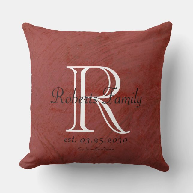 Create Your Own Red Faux Leather Monogram Throw Pillow (Front)