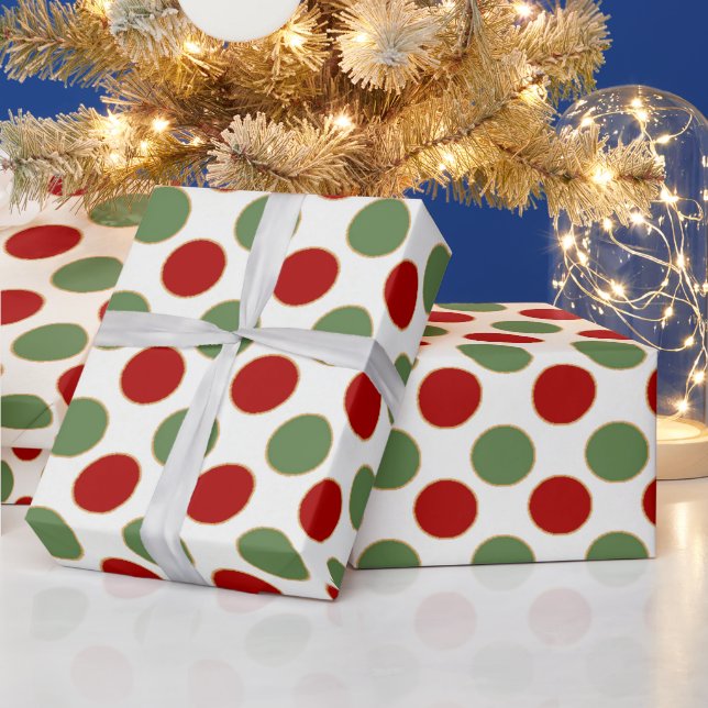 Create Your Own Red, Green & Gold Polka Dots Wrapping Paper (Holidays)